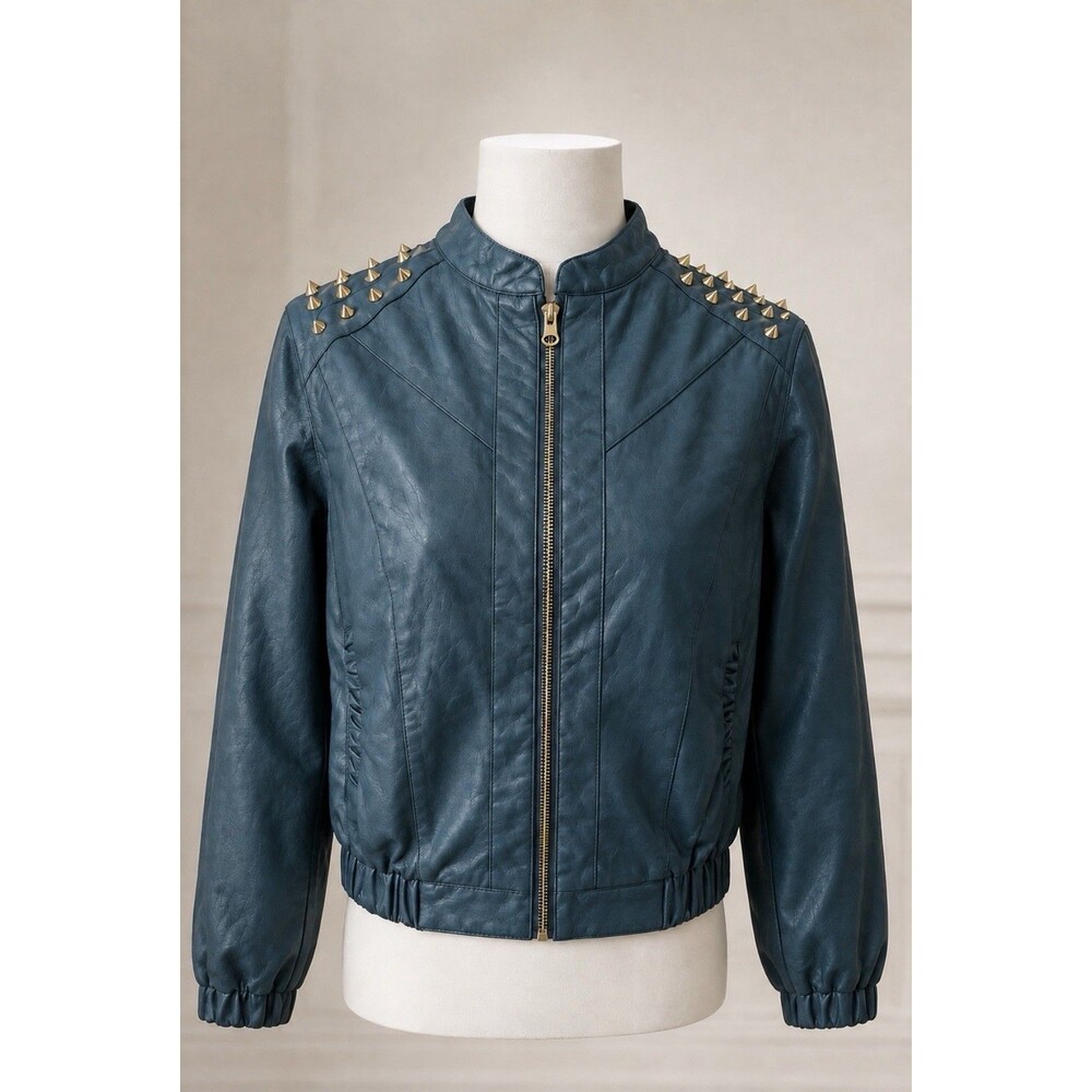 Dots Size Large Womenโs Polyurethane/Polyester Studded Jacket Turquoise 40โ Bust